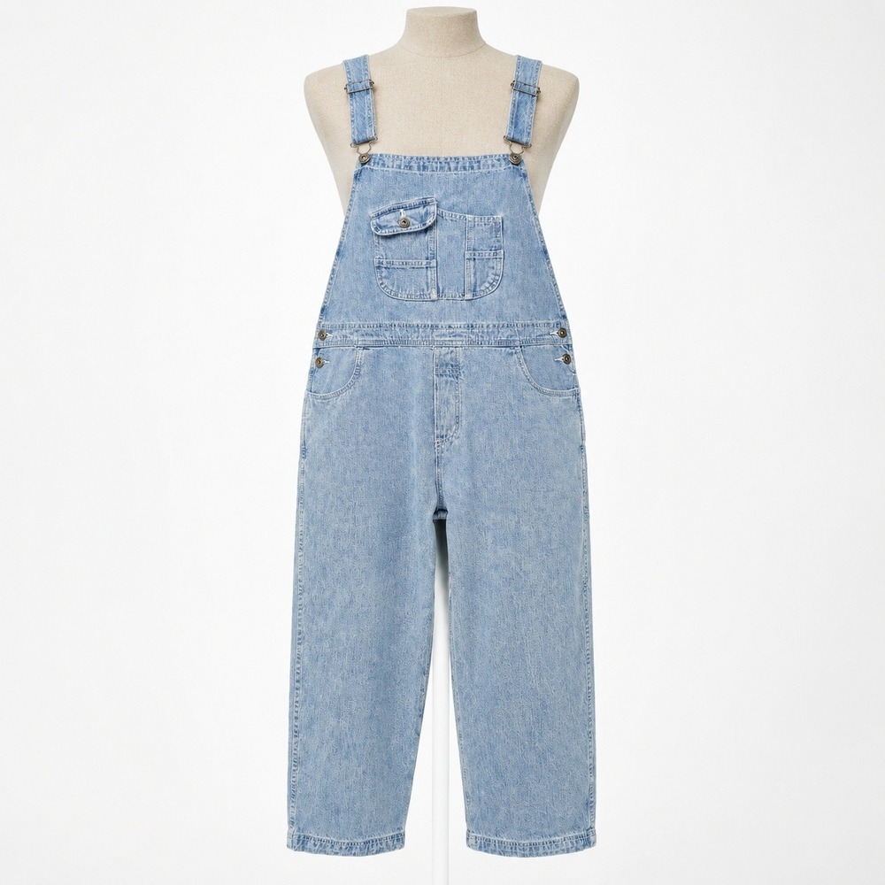 Vintage Y2K Light Wash Denim Overalls Sz 12 Wide Leg Utility Cottagecore Teacher